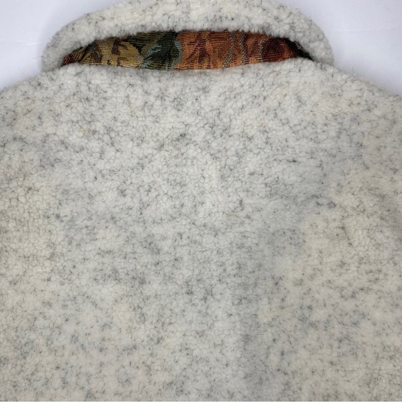 Orvis Women's Ivory Sherpa Button Front Jacket With Brocade Details Sz Sm - Picture 7 of 10